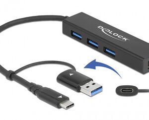 DELOCK docking station 64149, 4 θυρών, USB & USB-C σύνδεση, μαύρο
