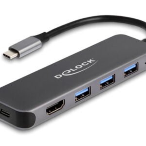 DELOCK docking station 64171, 5 θυρών, USB-C σύνδεση, 85W PD, 4K, γκρι