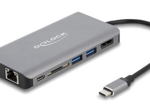 DELOCK docking station 87683, 7 θύρες, USB-C, 100W PD, 4K, MST, γκρι