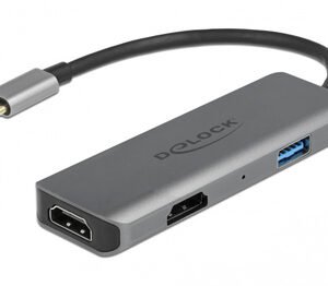 DELOCK docking station 87780, 3 θυρών, USB-C σύνδεση, 4K, MST, γκρι