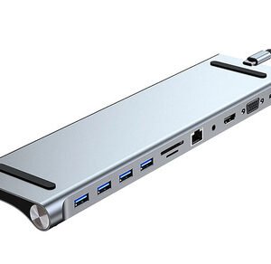 POWERTECH docking station BYL-2003, 11 θυρών, βάση laptop, USB-C, γκρι
