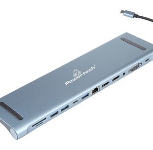 POWERTECH docking station BYL-2003U2, 12 θυρών, βάση laptop, USB-C, γκρι