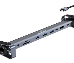 POWERTECH docking station PTR-0152, 10 θυρών, βάση laptop, USB-C, γκρι