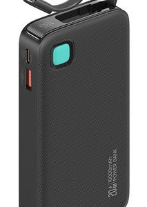 USAMS power bank CD224 με καλώδιο USB-C, 2x θύρες εξόδου, 10000mAh, 20W, μαύρο