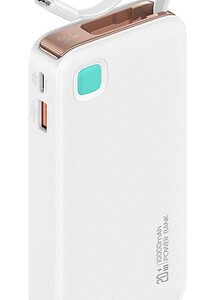 USAMS power bank CD225 με καλώδιο Lightning, 2x θύρες εξόδου, 10000mAh, 20W, λευκό