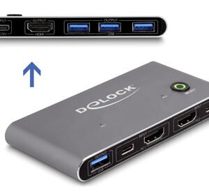 DELOCK HDMI KVM switch 18647 με 4x θύρες USB 5Gbps, 8K/30Hz, γκρι
