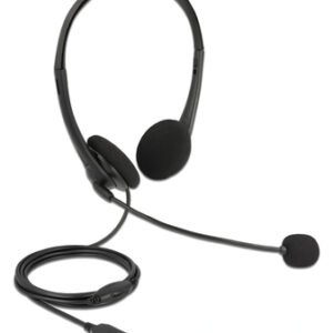 DELOCK headphones με μικρόφωνο 27179, stereo, USB, volume control, μαύρα