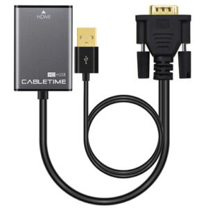 CABLETIME αντάπτορας HDMI σε VGA CT-VGAH με USB, 1080p, 0.15m, μαύρος