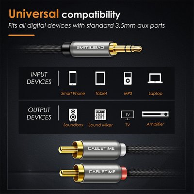 CABLETIME καλώδιο ήχου 3.5mm σε 2x RCA CT-P12G, 1.8m, μαύρο - Image 3