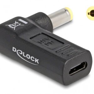 DELOCK αντάπτορας τροφοδοσίας 60011, USB-C σε 5.5x2.5mm, 90°, μαύρος