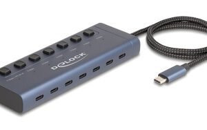 DELOCK USB-C hub 63410 με διακόπτες, 7x θυρών, 5Gbps, 20W, USB-C σύνδεση, μπλε