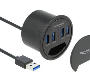 DELOCK USB hub 64153, 4x θυρών, 5Gbps, Φ60mm, USB σύνδεση, μαύρο