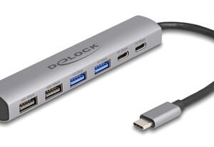 DELOCK USB hub 64232, 6x θυρών, 10Gbps, USB-C σύνδεση, γκρι