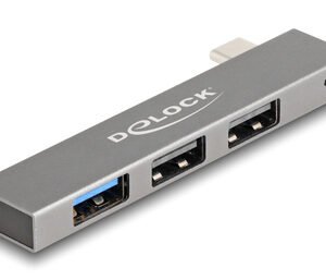 DELOCK USB hub 64274, 3x θυρών, 10Gbps, USB-C σύνδεση, γκρι