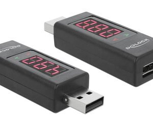 DELOCK αντάπτορας USB 65569 με οθόνη ένδειξης V/A, έως 5V/4A, μαύρος