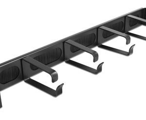 DELOCK cable management 67033, 19"/1U rack, 4x γάντζοι & βούρτσα, μαύρο