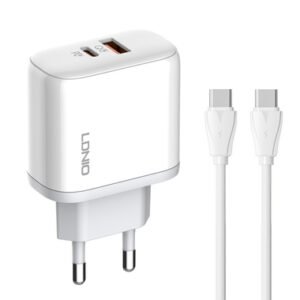 LDNIO φορτιστής τοίχου A2526C με καλώδιο, USB & USB-C, 45W PD, λευκός