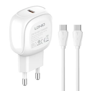 LDNIO φορτιστής τοίχου A1206C με καλώδιο USB-C, 1x USB-C, 27W PD, λευκός