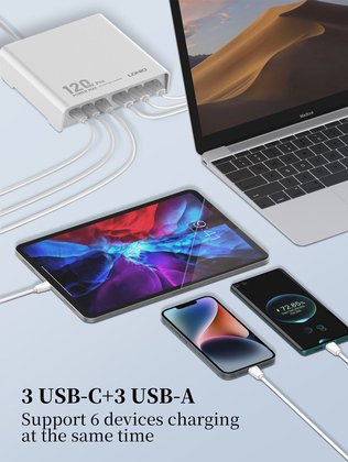 LDNIO σταθμός φόρτισης Q605, 3x USB-C & 3x USB, 120W, PD/QC, λευκός - Image 4