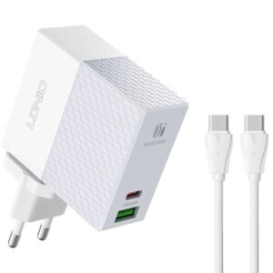 LDNIO φορτιστής τοίχου A2620C με καλώδιο, USB & USB-C, 65W PD, λευκός