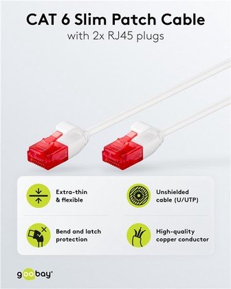 GOOBAY καλώδιο δικτύου 71549, CAT 6 U/UTP, slim, copper, 250MHz, 0.15m, λευκό - Image 2