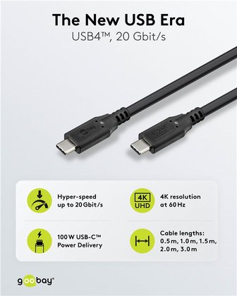 GOOBAY καλώδιο USB-C 74197, USB4, 100W, 20Gbps, 4K/60Hz, 2m, μαύρο - Image 2