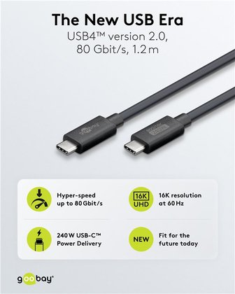 GOOBAY καλώδιο USB-C 74376, USB4, 240W, 80Gbps, 16K/60Hz, 1.2m, μαύρο - Image 2