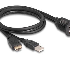 DELOCK καλώδιο HDMI & USB 87880, αρσενικό σε θηλυκό, IP67, 1m, μαύρο