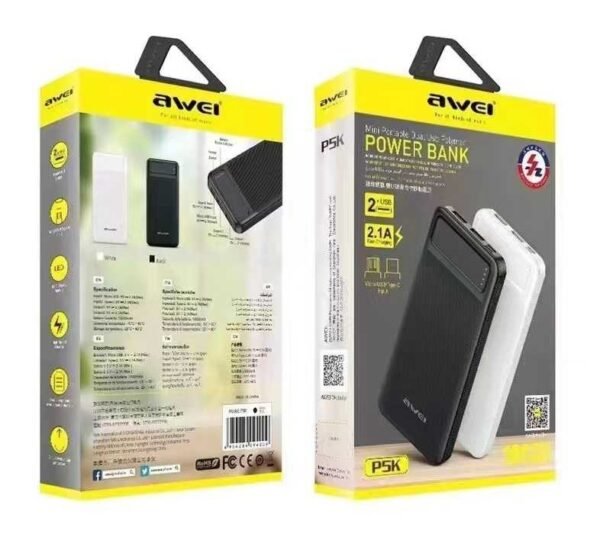 Powerbank - 10.000mah - P5K - AWEI - 094009 - Black - Image 2