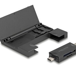 DELOCK card reader 91014 για SD & micro SD, με θήκη, USB/USB-C, 5Gbps, μαύρο