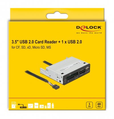 DELOCK USB 9-pin card reader 91708, CF/SD/XD/MS/Micro SD/USB, 3.5" bay - Image 3