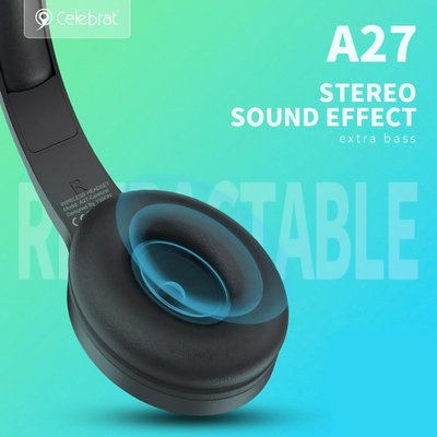 CELEBRAT headphones A27, wireless & wired, Bluetooth 5.3, Φ40mm, μαύρα - Image 2