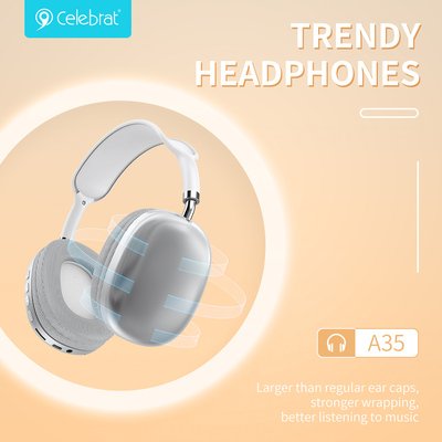 CELEBRAT headphones A35, ασύρματα & ενσύρματα, micro SD, 40mm, 200mAh, λευκά - Image 3