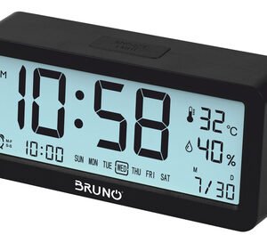 BRUNO ξυπνητήρι BRN-0128 με μέτρηση θερμοκρασίας και υγρασίας, μαύρο
