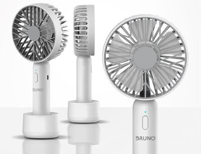 BRUNO BRN-0229 Φορητός ανεμιστήρας χειρός επαναφορτιζόμενος, με βάση και λουράκι μεταφοράς, λευκός-γκρί