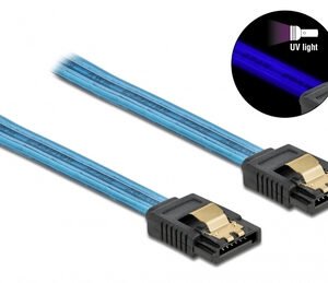 POWERTECH Καλώδιο SATA III 7pin CAB-W037, με UV επίστρωση, 0.7m, μπλε