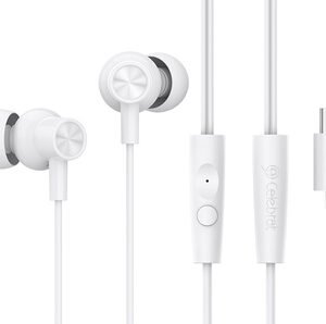 CELEBRAT earphones με μικρόφωνο G38, USB-C σύνδεση, 10mm, 1.2m, λευκά