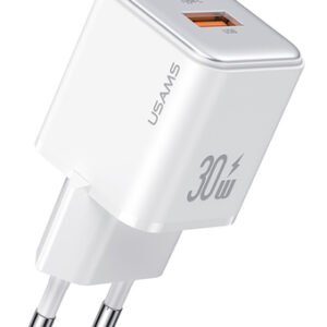 USAMS φορτιστής τοίχου US-CC189, USB & USB-C, 30W PD, λευκός