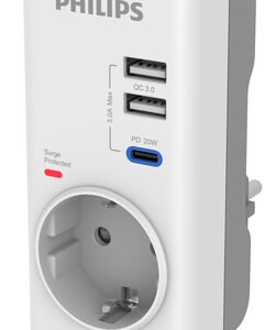 PHILIPS αντάπτορας ρεύματος CHP8010W/10, 1 θέση, USB-C/USB, 380J, λευκός