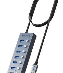 CABLETIME USB hub CT-HUBU7-AG, 7x θυρών, 5Gbps, USB σύνδεση, 1m, γκρι