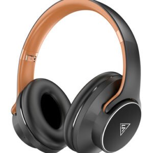 DOQAUS headphones DESIGN 1, ασύρματα & ενσύρματα, Φ40mm, 600mAh, μαύρα/καφέ