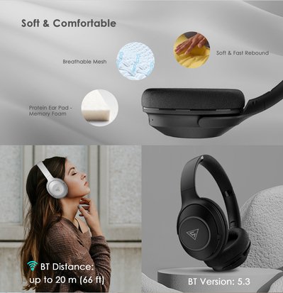 DOQAUS headphones FOCUS 5, ασύρματα & ενσύρματα, Φ40mm, 1000mAh, γκρι - Image 6