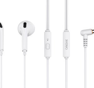 CELEBRAT earphones με μικρόφωνο G20, 3.5mm σύνδεση, Φ14mm, 1.2m, λευκά