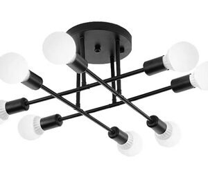 POWERTECH φωτιστικό οροφής HLL-0152, 8x E27, μεταλλικό, μαύρο