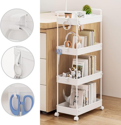 HOME USE τρόλει κουζίνας HUH-0163, 4 θέσεων, 40x21.5x91.5cm, λευκό - Image 3