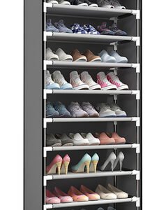 HOME USE υφασμάτινη παπουτσοθήκη HUH-0182 με 9 ράφια, 57x28x160cm, γκρι
