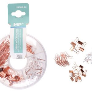 MP σετ γραφείου PA360-02 με συνδετήρες, κλιπ & πινέζες, ροζ χρυσό
