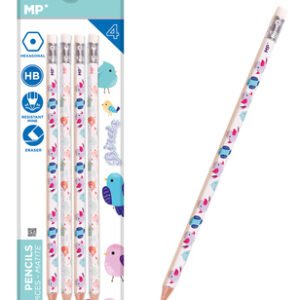 MP ξύλινα μολύβια Birds PE335-13 με γόμα, εξάγωνα, HB, 4τμχ