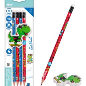 MP σετ ξύλινα μολύβια & γόμα Kid Skate PE356-03, εξάγωνα, HB, 5τμχ