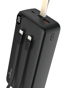 POWERTECH power bank με καλώδια και οθόνη PT-1065 30000mAh, 22.5W, μαύρο